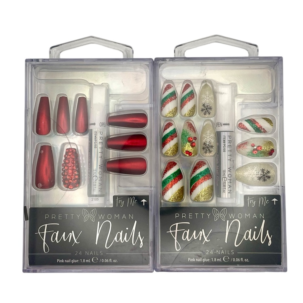Christmas Glue-On Nails - Lot of 2